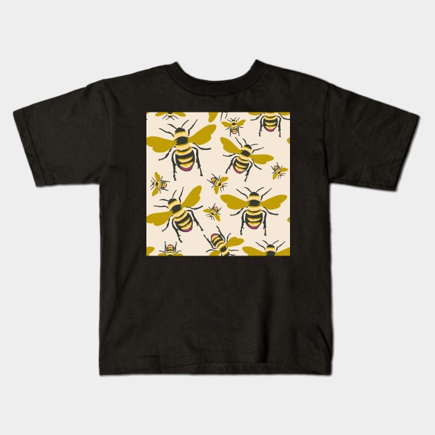 Vintage Honey Bees repeat pattern Kids T-Shirt by NattyDesigns